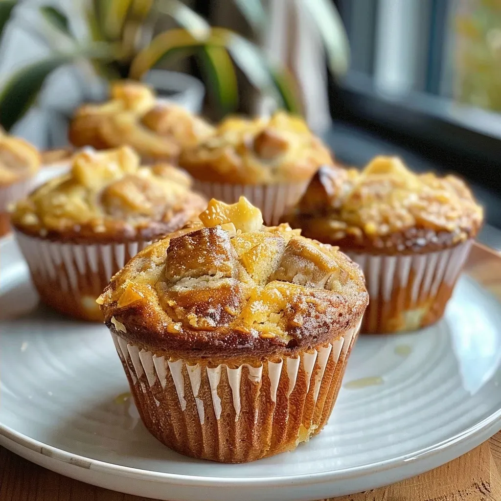 ['Close-up view of freshly baked Quitten Muffins arranged in paper cups.', 'Side perspective of soft and golden Quitten Muffins, showcasing their texture.', 'Juicy Quitten Muffins in bright paper liners, highlighting their delectable appearance.', 'Detailed side shot of moist Quitten Muffins with a rich golden crust.']