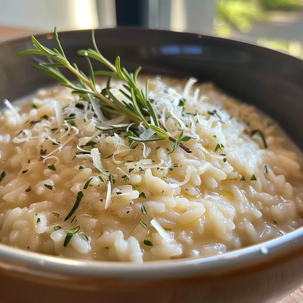 ['Close-up of creamy Risotto with plums and rosemary, garnished with herbs.', 'Side view of Risotto alle prugne e rosmarino, showcasing vibrant ingredients.', 'Dish of Risotto featuring juicy plums and a sprig of fresh rosemary, presented elegantly.', 'Detailed image of Risotto with plums, rosemary, and a sprinkle of cheese on top.']