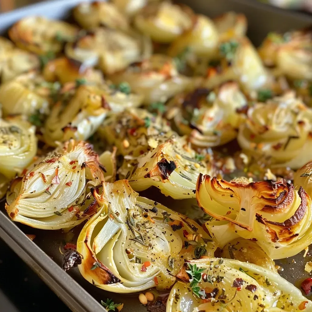 ['Close-up of roasted Brussels sprouts with a glistening olive oil coating.', 'Side view of baked Brussels sprouts topped with Parmesan cheese and herbs.', 'Juicy roasted Brussels sprouts with red onion and garlic, garnished with parsley.', 'Overhead shot of crispy Brussels sprouts, drizzled with honey and chili flakes.']