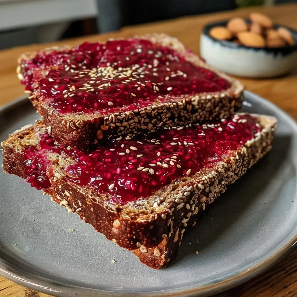 Close-up of sliced Rote Bete-Brot showing its vibrant reddish-purple color and texture.