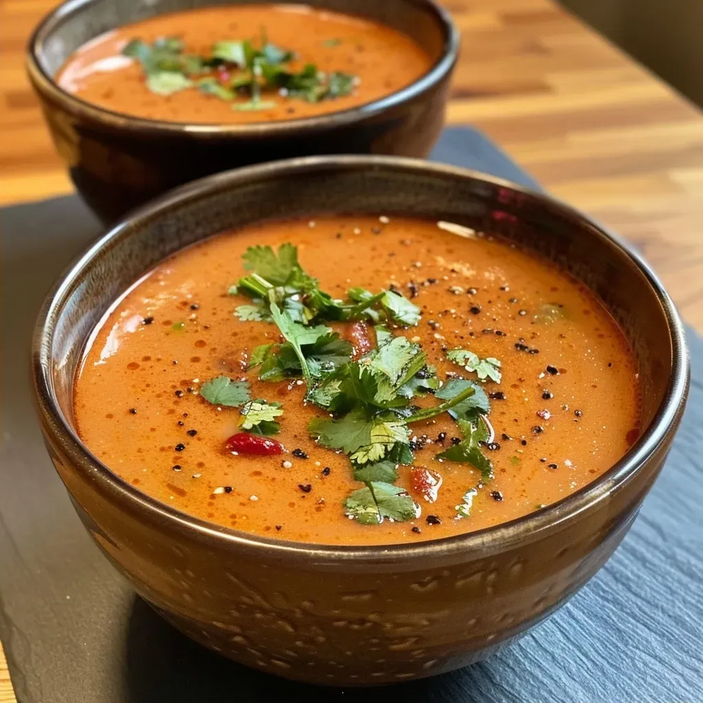 ['A close-up view of a creamy red lentil soup with sweet potatoes, topped with herbs and pomegranate seeds.', 'Side view of a bowl filled with vibrant red lentil soup, featuring diced sweet potatoes and a sprinkle of herbs.', 'A hearty serving of red lentil soup with sweet potatoes, garnished with coconut yogurt and red chili flakes.', 'A rich, creamy red lentil soup in a bowl, highlighting its texture and colorful toppings.']