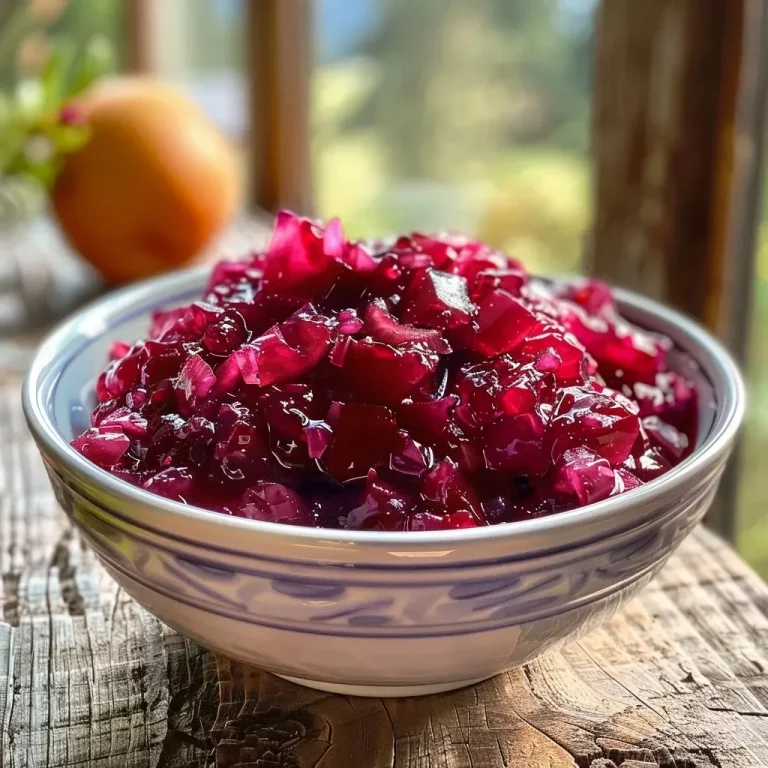 ['A close-up side view of a jar filled with vibrant purple Rotkohl marmalade with visible fruit pieces.', 'A detailed shot of a jar of Rotkohl marmalade showcasing its rich color and texture.', 'Side view of a glass jar filled with homemade Rotkohl marmalade, with chunks of apple and plum visible.', 'Close-up image of Rotkohl marmalade, highlighting its glossy finish and fruit ingredients.']