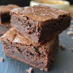 ['Close-up view of Schokoladen-Pflaumen Brownies with a glossy chocolate top.', 'Side view of moist Schokoladen-Pflaumen Brownies with halved plums visible.', 'Rich, dark chocolate brownies with a layer of baked plums on top.', 'Tantalizing Schokoladen-Pflaumen Brownies, showcasing their fudgy texture.']
