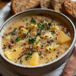 ['Close-up of creamy Selleriesuppe served in a bowl.', 'Side view of delicious celery soup garnished with herbs.', 'A vibrant bowl of Selleriesuppe with bread on the side.', 'Creamy celery soup topped with parsley and served with whole grain bread.']