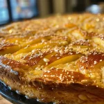 ['Close-up side view of a Sesampfannkuchen filled with quince, showcasing its golden-brown exterior and juicy filling.', 'Detailed view of a Sesampfannkuchen, highlighting the texture and quince filling, with a sprinkle of powdered sugar on top.', 'A succulent Sesampfannkuchen with quince filling, captured from the side to emphasize its layers and ingredients.', 'Image of a Sesampfannkuchen with a rich quince filling, featuring a crispy outer layer and a dusting of powdered sugar.']