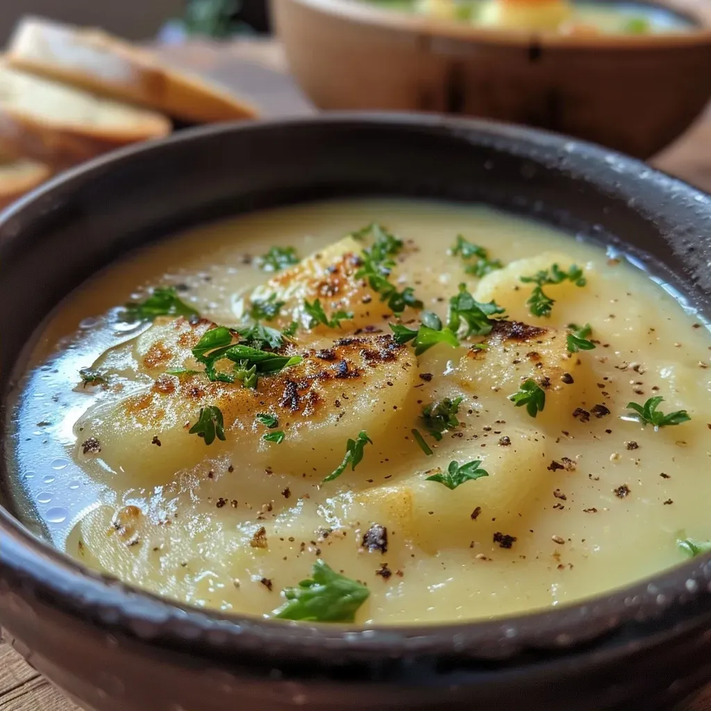 ['Close-up of a vibrant bowl of Süße Pflaumensuppe topped with quark streusels.', 'Side view of a creamy plum soup with a sprinkle of quark streusels.', 'Juicy sweet plum soup in a bowl, garnished with crumbly quark topping.', 'Delicious Süße Pflaumensuppe presented in an elegant bowl, adorned with quark streusels.']