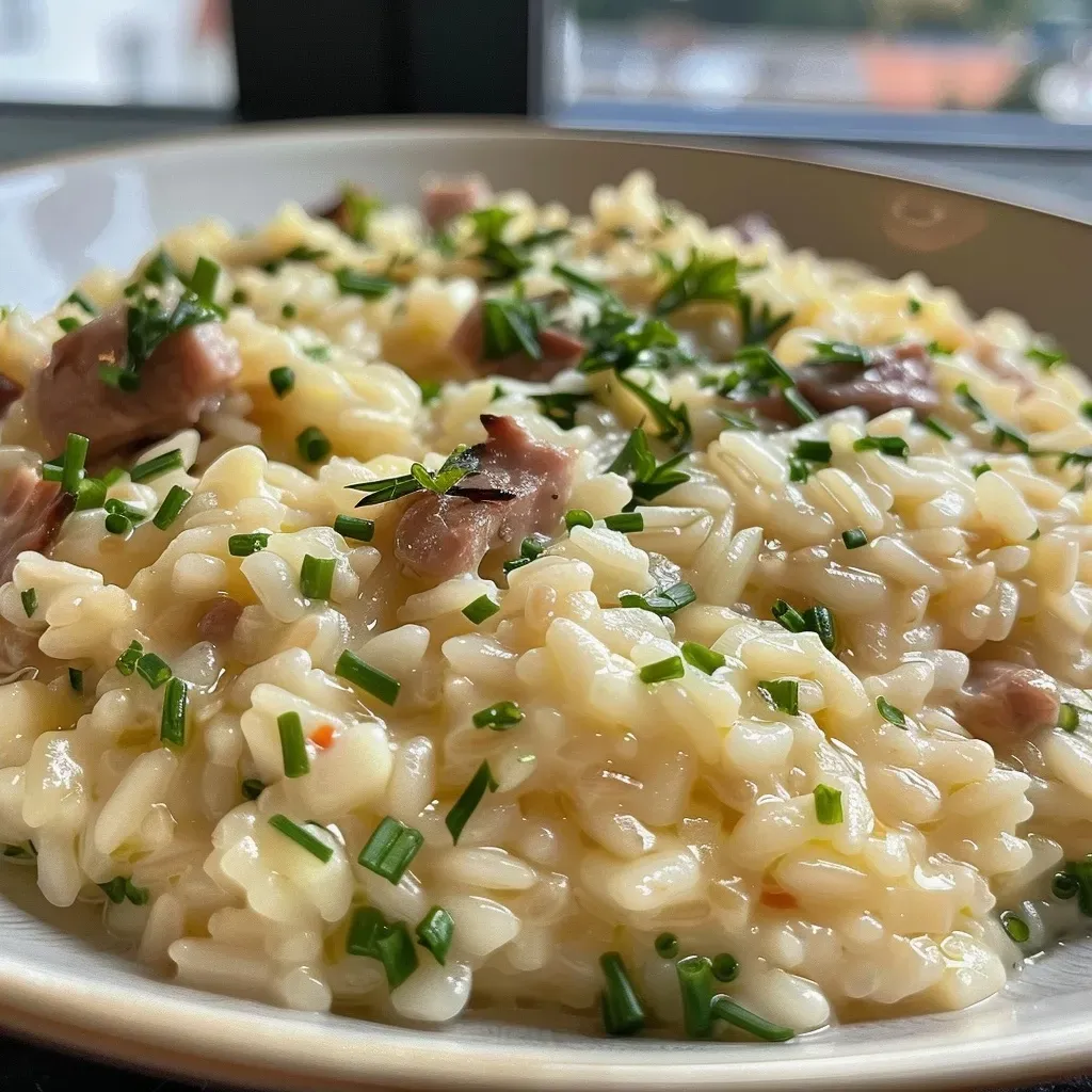 ['Close-up view of sweet risotto with mixed green and red grapes.', 'Side shot of creamy risotto garnished with vibrant grapes.', 'Appetizing bowl of sweet risotto featuring juicy grapes.', 'Detail shot of a delicious risotto dish with grapes.']