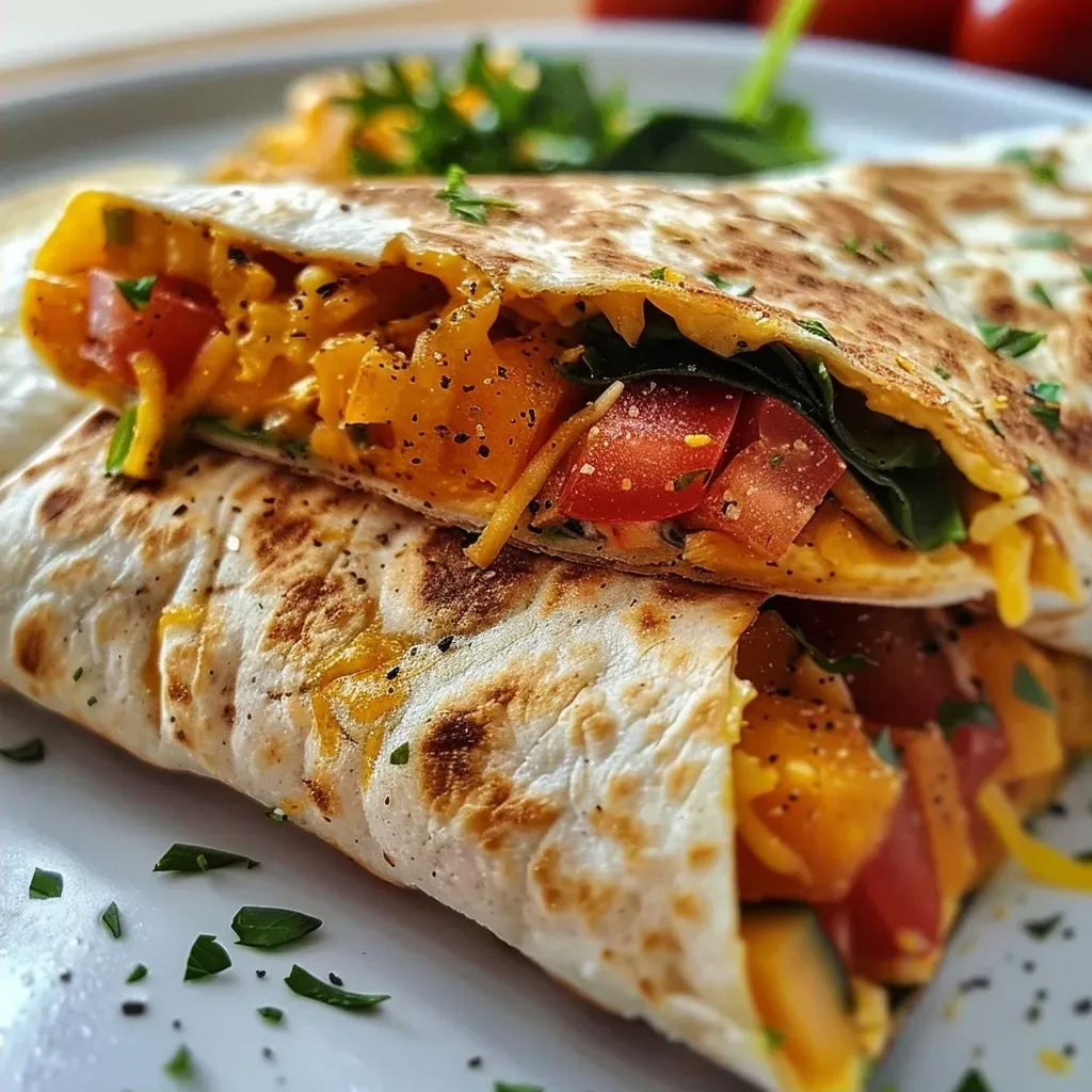['Close-up view of a juicy Süßkartoffel-Wrap filled with vibrant ingredients.', 'Side angle of a delicious Süßkartoffel-Wrap showcasing its colorful filling.', 'Detailed shot of a Süßkartoffel-Wrap highlighting the textures of sweet potato and greens.', 'Close-up image of a wrapped Süßkartoffel with visible layers of cheese and spinach.']