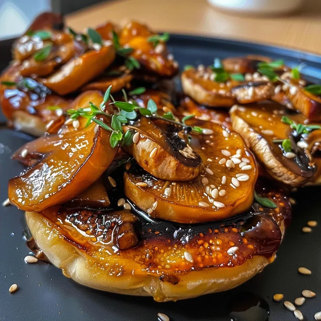 ['A vibrant close-up of a pan filled with sautéed topinambur and shiitake mushrooms, highlighting their rich textures.', 'Side view of a delicious stir-fry with golden topinambur, dark shiitake mushrooms, and colorful herbs in a frying pan.', 'Juicy topinambur and shiitake mushrooms cooked together, garnished with fresh herbs in a close-up image.', 'Close-up of a skillet showcasing tender topinambur and shiitake mushrooms, infused with spices and herbs.']