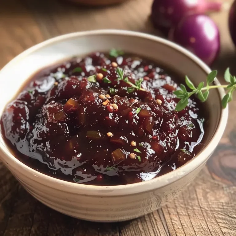 ['Close-up view of Trauben-Zwiebel-Chutney in a glass jar with fresh ingredients around.', 'Side photo of Trauben-Zwiebel-Chutney showcasing its rich texture and color.', 'Juicy Trauben-Zwiebel-Chutney displayed in a bowl with grapes and onions nearby.', 'Freshly made Trauben-Zwiebel-Chutney alongside its key ingredients on a wooden surface.']