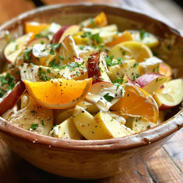 ['Close-up view of a vibrant Topinambursalat with apple and orange pieces.', 'Side angle of a delicious Topinambursalat featuring topinambur, apple, and creamy dressing.', 'Detailed shot of a fresh Topinambursalat garnished with fruits and herbs.', 'Bright Topinambursalat showcasing golden topinambur and citrus components.']