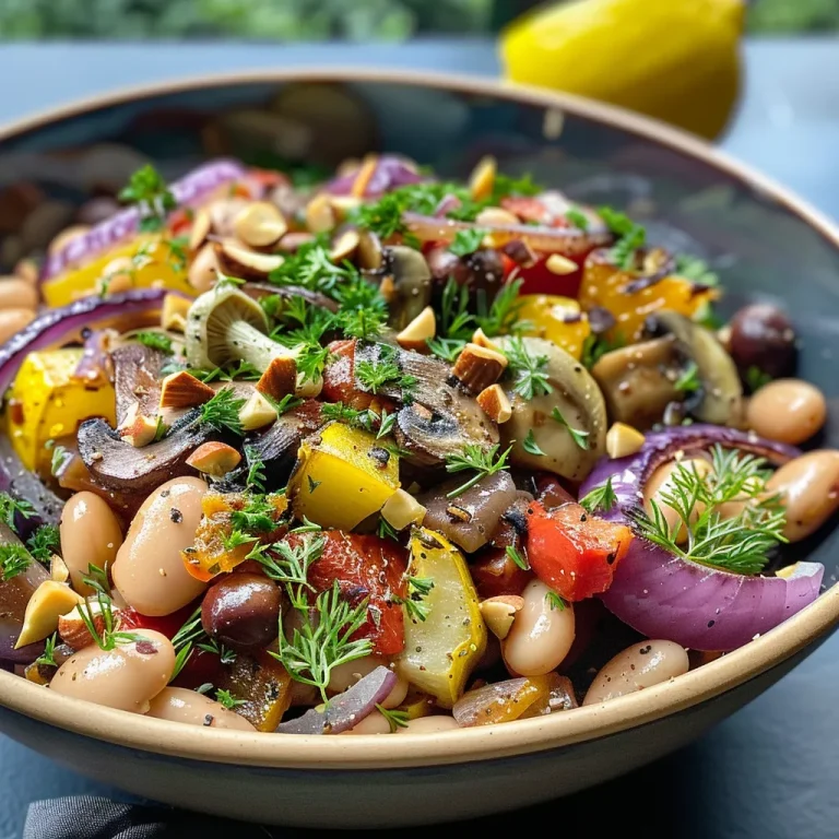 ['Close-up view of Cannellini Bean Stew garnished with fresh dill and hazelnuts.', 'A hearty bowl of Cannellini Bean Stew showing chunky vegetables and nuts.', 'Side view of Cannellini Bean Stew with colorful veggies and herbs.', 'Delicious Cannellini Bean Stew featuring beans, herbs, and hazelnuts in a bowl.']