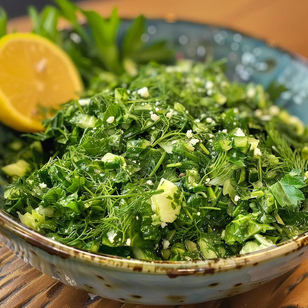 ['A close-up view of a vibrant lemon and herb lettuce salad with mixed greens.', 'A side view of a fresh, colorful salad adorned with lemon slices and herbs.', 'A delicious salad featuring mixed lettuce, herbs, and a lemon dressing.', 'A close-up of a creamy lemon herb salad with grated Parmesan and fresh greens.']