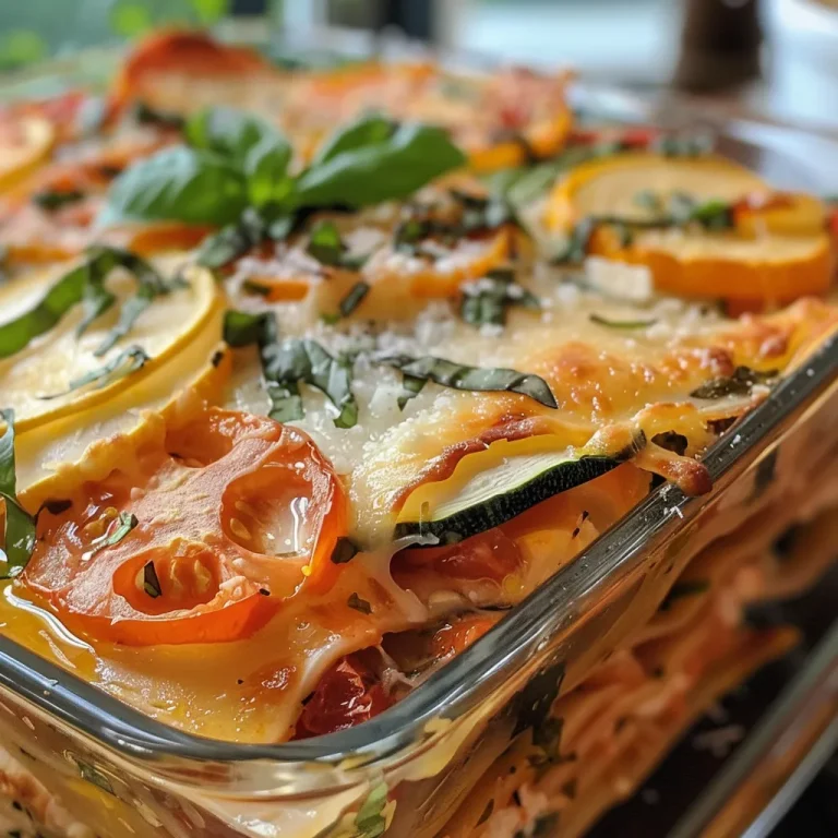 ['Close-up of a slice of summer lasagna with layers of colorful vegetables and cheese.', 'Side view of a juicy summer lasagna revealing fresh ingredients and layers.', 'A vibrant slice of lasagna showcasing heirloom tomatoes, zucchini, and melted cheese.', 'Detailed view of summer lasagna highlighting fresh basil and colorful veggies.']