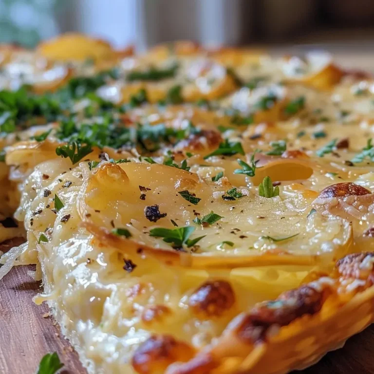 ['Close-up of golden-brown Überbackener Lauch with melted cheese and chunks of ham.', 'Side view of a baked leek dish, showcasing layers of cheese and ham on a creamy base.', 'Succulent Überbackener Lauch highlighting the baked texture and vibrant colors of the leeks.', 'A deliciously melted cheese topping over leeks in a dish, ready to be served.']