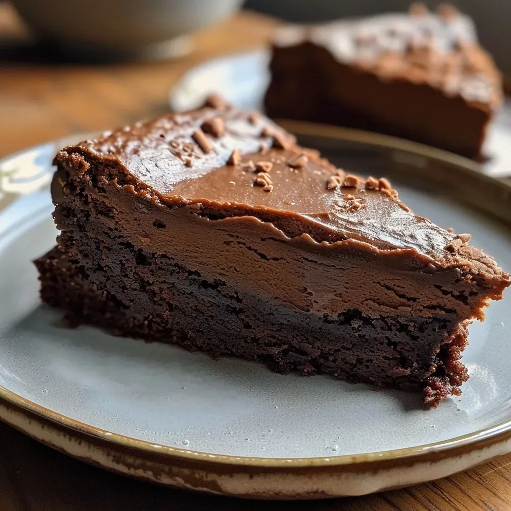 ['A side view of a vegan chocolate sweet potato cake with rich chocolate frosting.', 'Close-up of a moist chocolate cake topped with sweet potato frosting, displayed on a plate.', 'A slice of vegan chocolate cake featuring a creamy sweet potato frosting, captured in natural light.', 'A decadent vegan cake layered with sweet potato frosting, showcasing its rich texture and color.']