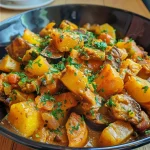 ['A close-up view of a vibrant vegetarian pumpkin stew in a bowl, showcasing colorful ingredients.', 'A side view of hearty vegetarian pumpkin stew, highlighting chunks of pumpkin and spices.', 'An appetizing close-up of a bowl filled with rich pumpkin stew, featuring vivid vegetables.', 'A detailed shot of vegetarian pumpkin stew, adorned with fresh herbs and spices.']