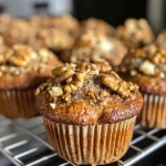['Close-up view of freshly baked Walnuss Muffins with a golden-brown crust.', 'Delicious Walnuss Muffins featuring a moist texture and chunks of walnuts.', 'Side view of warm, homemade Walnuss Muffins on a rustic wooden table.', 'Juicy Walnuss Muffins showcasing a crumbly top and nutty interior.']
