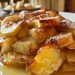 ['Close-up of a warm, spiced apple dessert with cinnamon and almonds.', 'Side view of a juicy apple with cinnamon and toppings, served warm.', 'Detailed view of a delicious baked apple with cinnamon and garnishes.', 'A cozy warm apple dish featuring cinnamon, almonds, and raisins.']