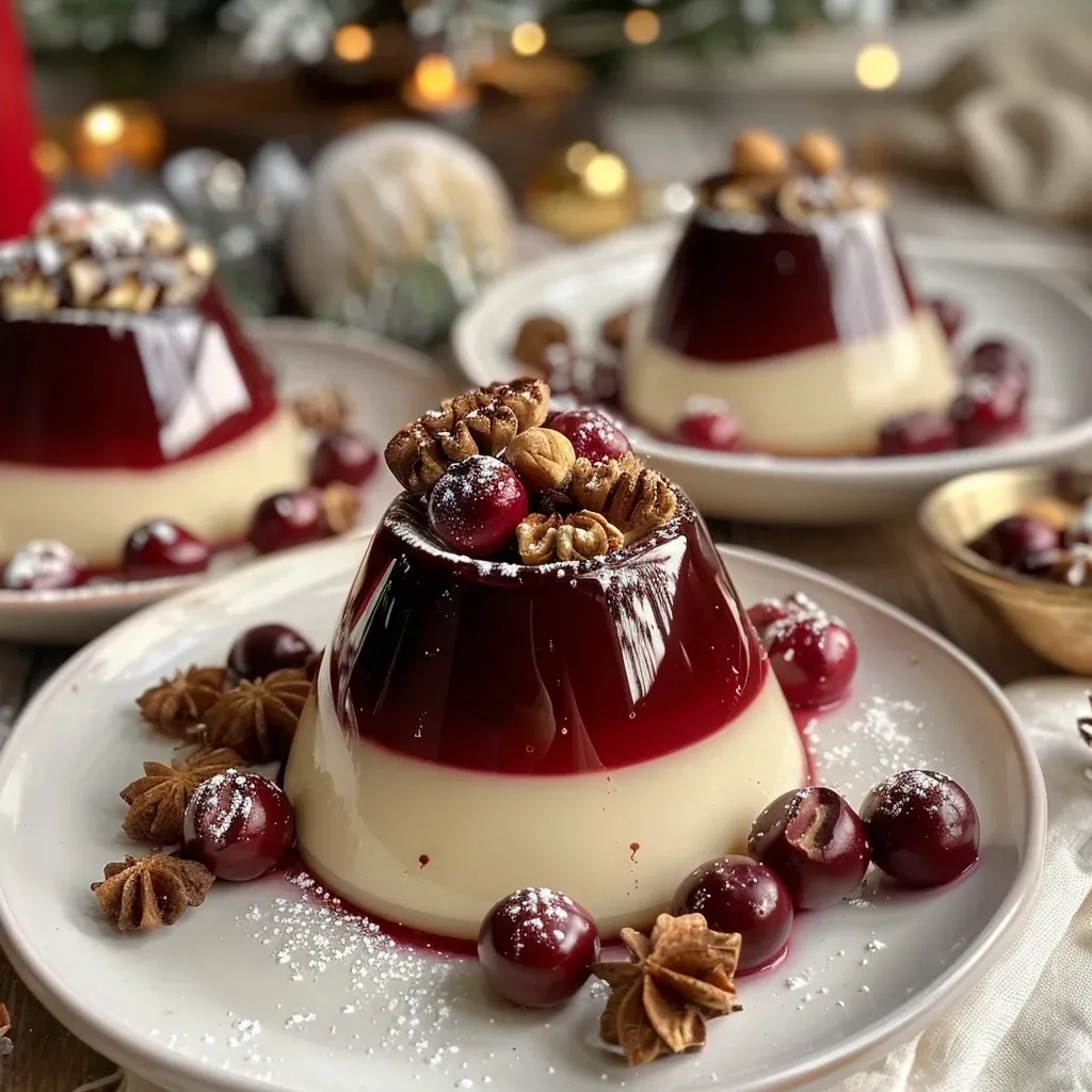 ['Close-up view of Weihnachtliche Panna Cotta topped with spiced caramel and walnuts.', 'Delicious Weihnachtliche Panna Cotta with a buttery caramel drizzle and a sprinkle of salt.', 'Side view of creamy Weihnachtliche Panna Cotta garnished with caramel and walnut pieces.', 'Rich Weihnachtliche Panna Cotta featuring a glossy caramel topping with festive spices.']