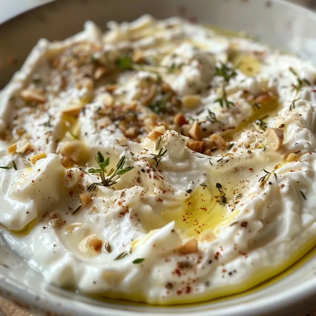 ['Close-up view of creamy whipped feta dip topped with figs and date crema.', 'Side view of a bowl filled with whipped feta dip garnished with walnuts and herbs.', 'Juicy whipped feta dip served with figs and a drizzle of honey, displayed in a rustic setting.', 'Creamy feta dip in a white bowl, accented with fresh figs and walnut pieces.']