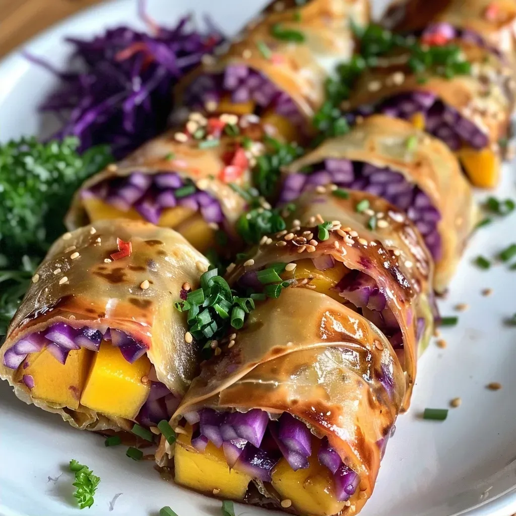 A side view of fresh summer rolls filled with colorful vegetables and smoked salmon.