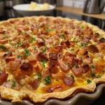 ['Close-up view of a delicious Wirsing quiche, showing a golden-brown crust and green cabbage filling.', 'Side view of a freshly baked Wirsing quiche with a flaky crust and visible ingredients like cabbage and cheese.', 'A juicy Wirsing quiche displayed on a plate, highlighting its layers of green cabbage and creamy filling.', 'An appetizing slice of Wirsing quiche with a crispy edge, featuring chunks of ham and cheese.']