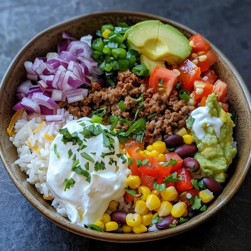 Cremige Taco Reis Bowl mit Rinderhack schnell lecker!