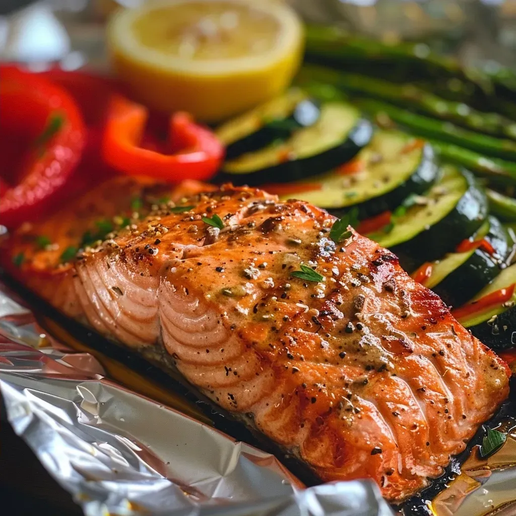 Gegrilltes Lachs-Foilpack mit saisonalem Gemüse