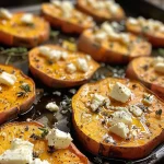 Geröstete Süßkartoffelrunden mit Honig-Feta genießen!