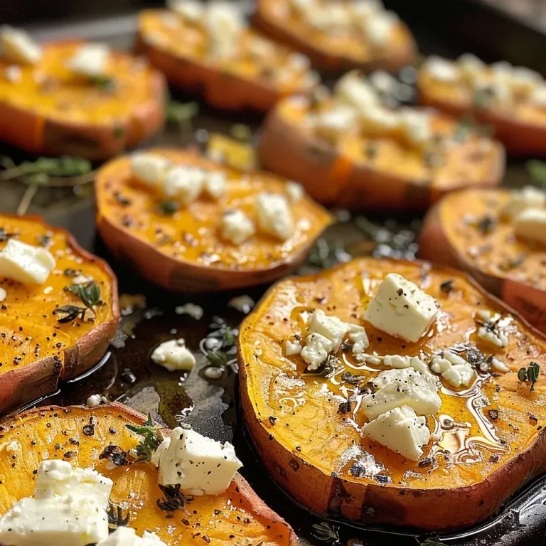 Geröstete Süßkartoffelrunden mit Honig-Feta genießen!