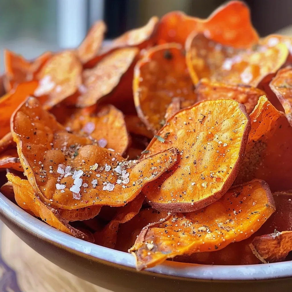 Knusprige Air Fryer Süßkartoffel Chips mit Meersalz