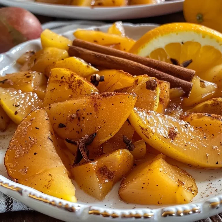 Close-up of juicy Orientalische Gewürzquitten showing vibrant hues of yellow and orange.
