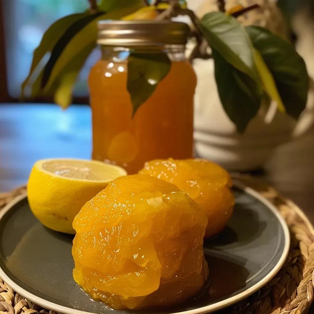 Side view of a jar of Quittengelee showcasing its jelly-like texture.