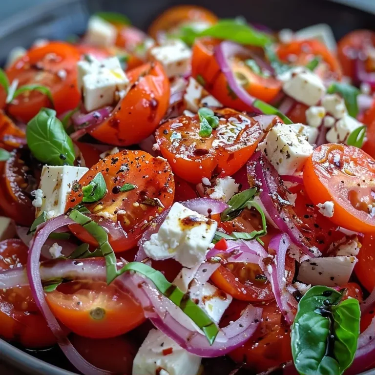Tomatensalat mit Feta und Zwiebeln einfach zubereiten