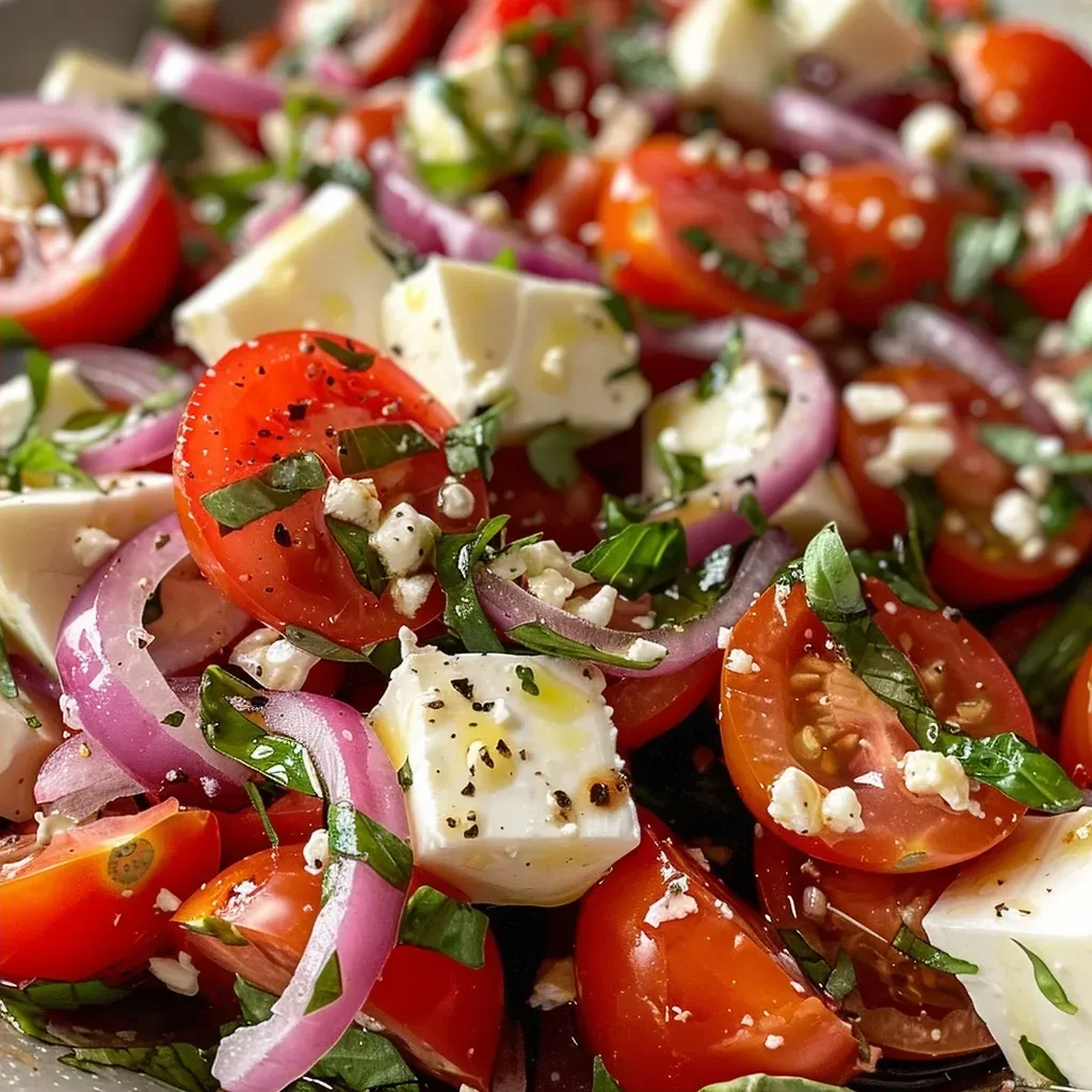 Tomatensalat mit Feta und Zwiebeln einfach zubereiten