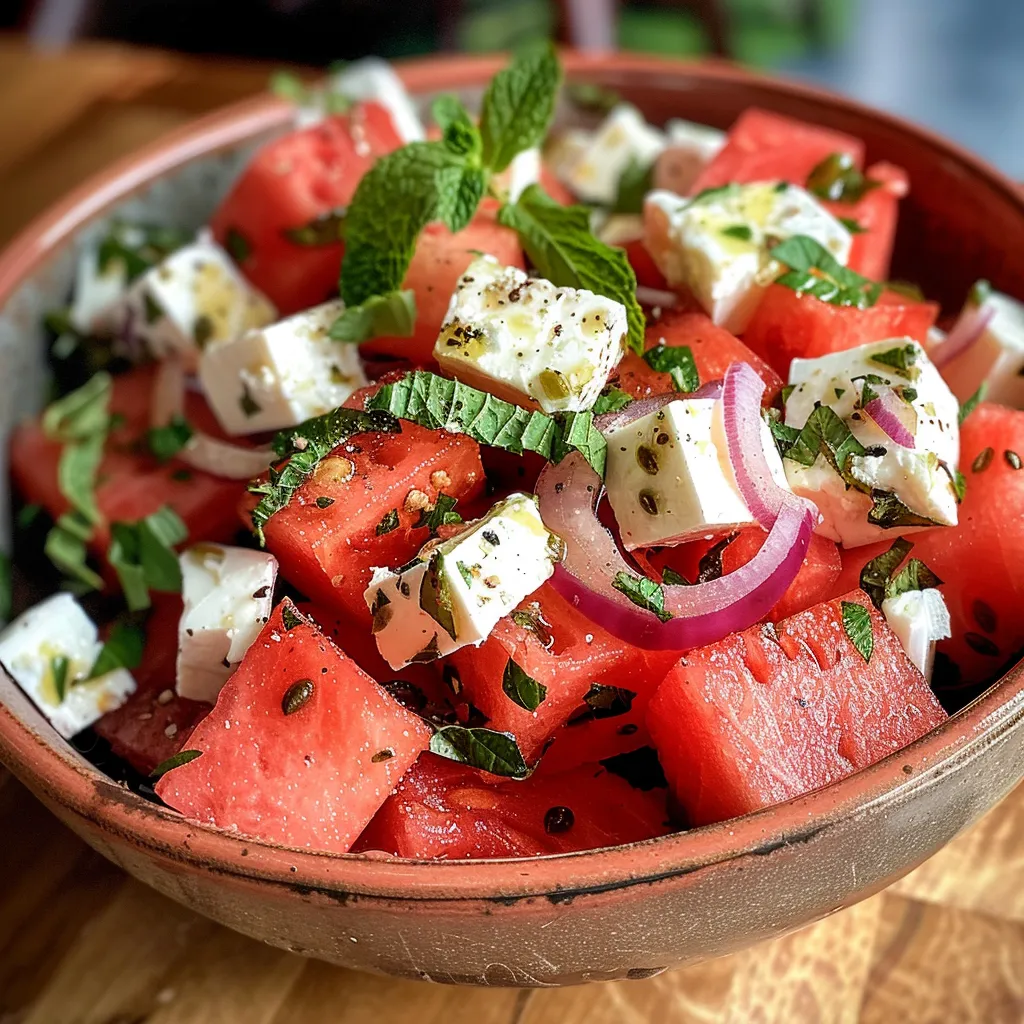 Wassermelonen Feta Salat mit Minze