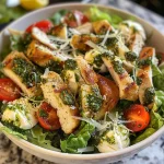 Pesto Chicken Caesar Salad mit Tomaten und Burrata
