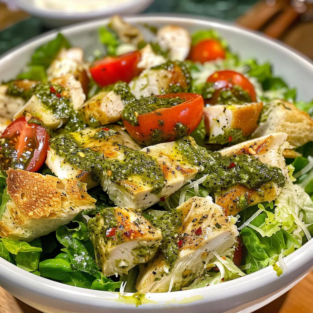 Pesto Chicken Caesar Salad mit Tomaten und Burrata