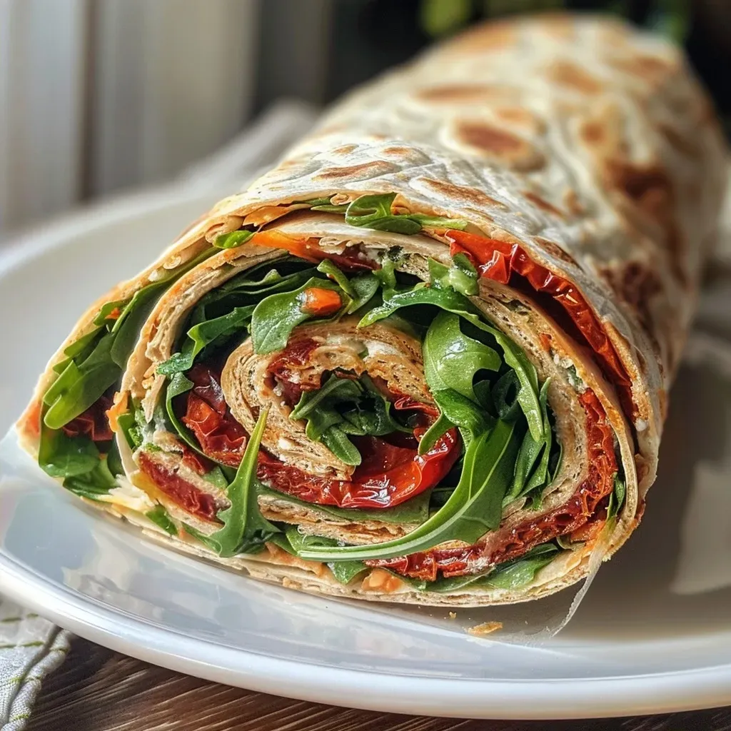 Vegetarische Wrap Röllchen mit Rucola und Tomaten