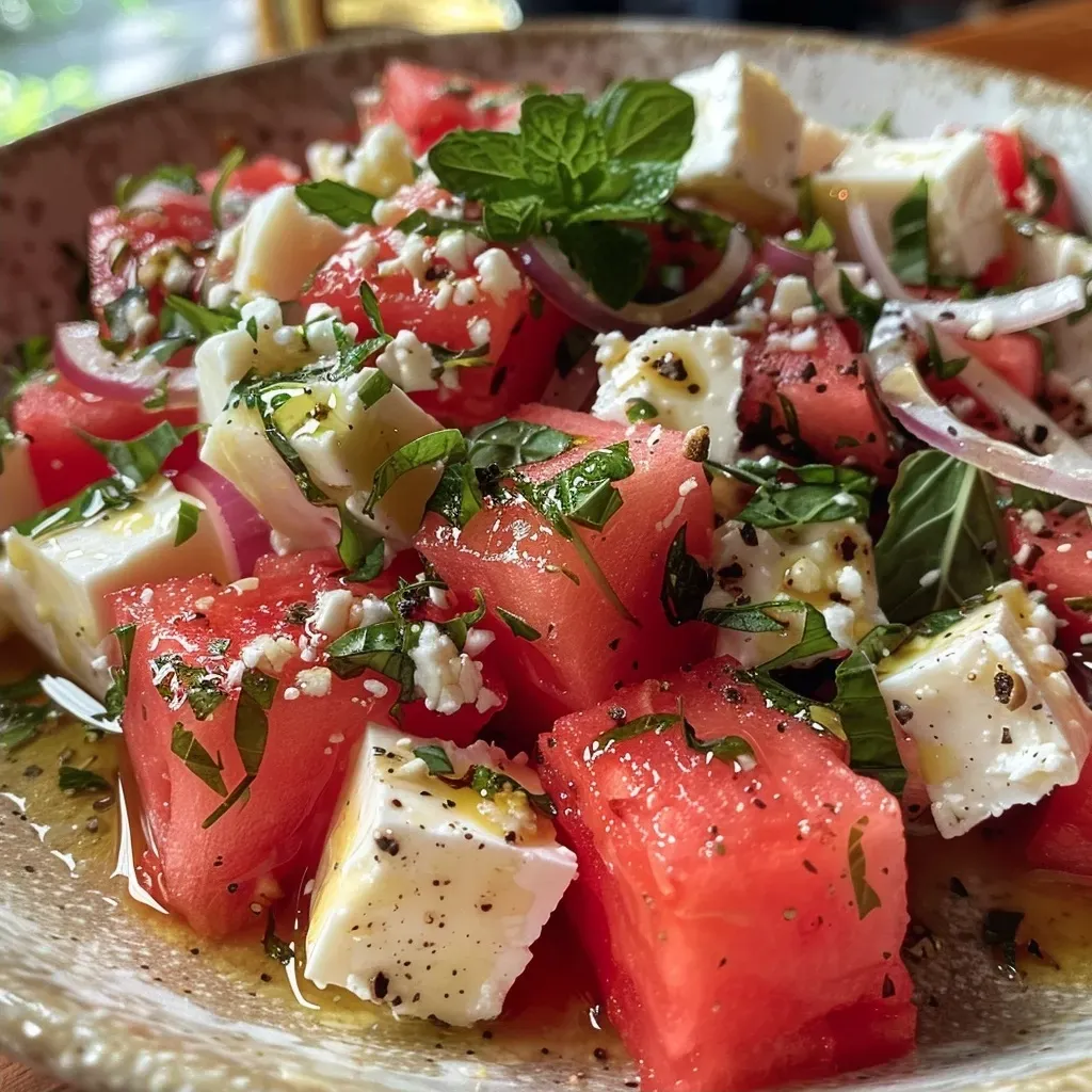 Wassermelonen Feta Salat mit Minze