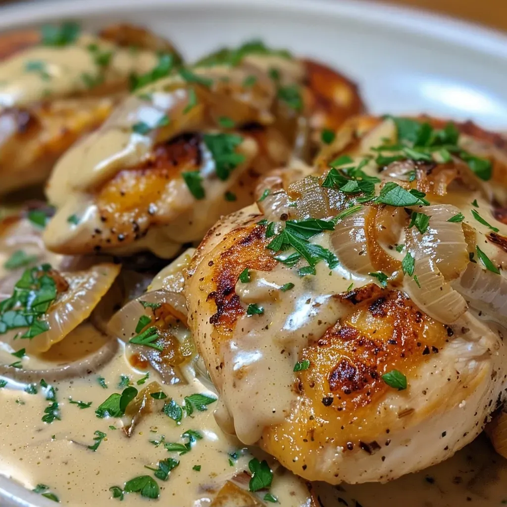 Zwiebel Sahne Hähnchen aus dem Ofen